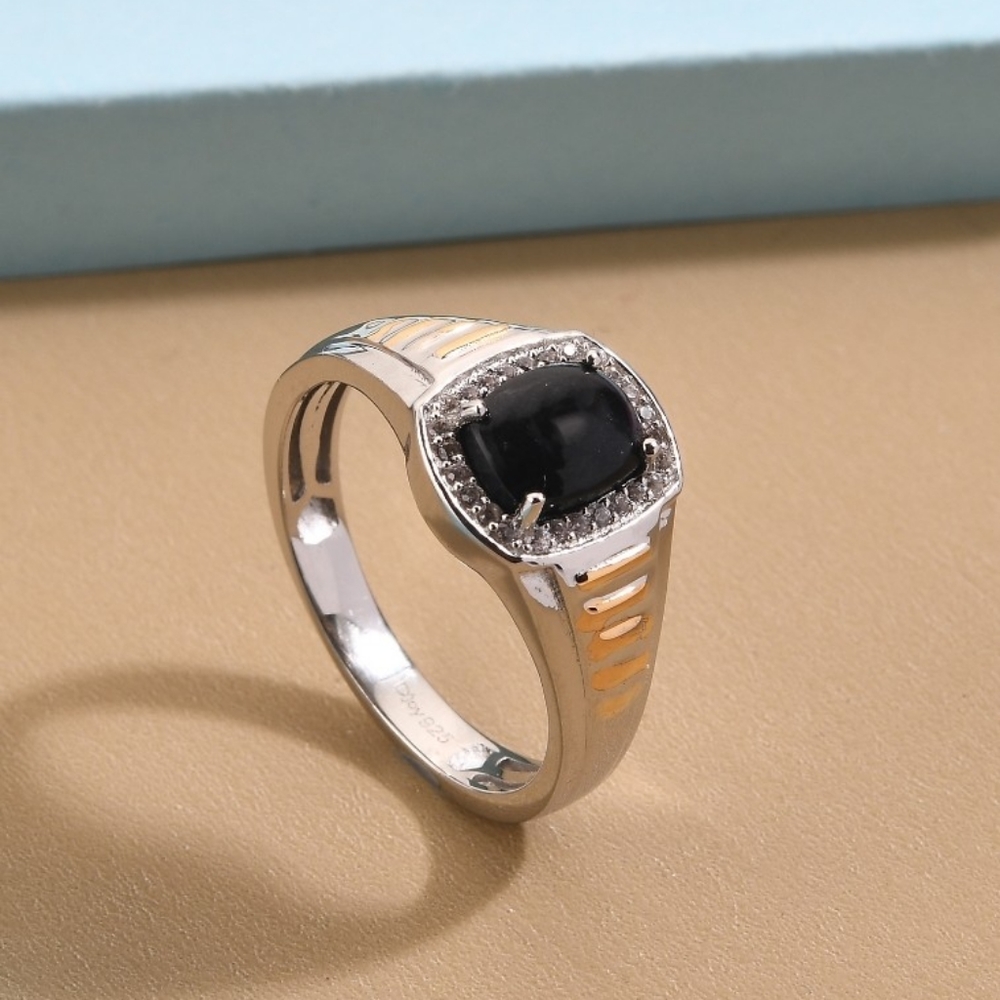 NEW American California Black Jade & Natural White Zircon Men's Ring Size 12